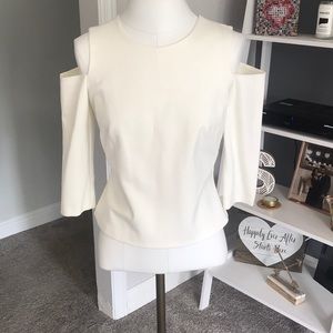 Eliza J cold shoulder top with back zipper
